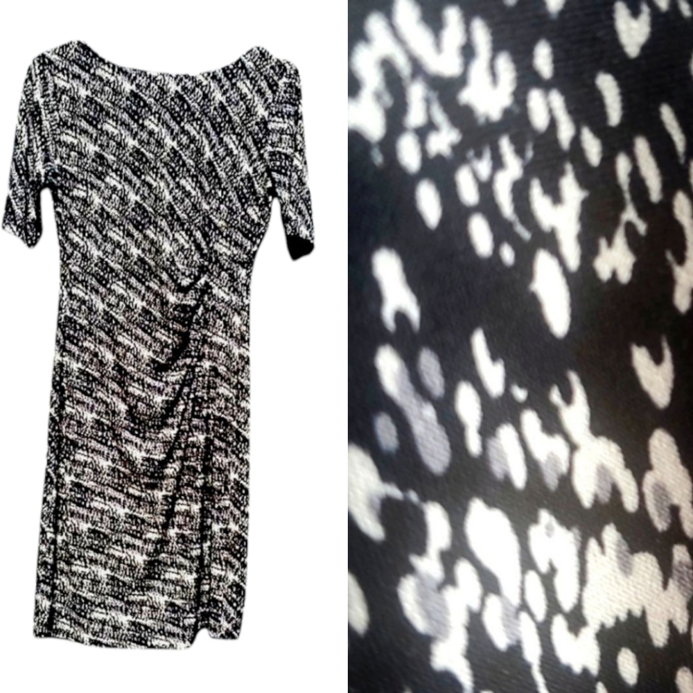 Connected Apparel Pullover Dress 8P 3/4 Sleeves Abstract Ruched Stretchy